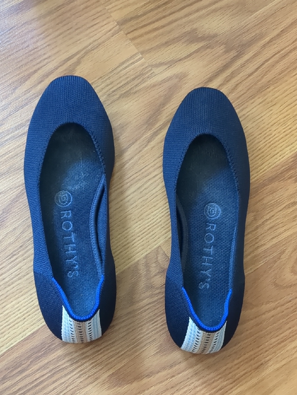 Rothy’s The Flat in Maritime Navy Blue Striped Heel